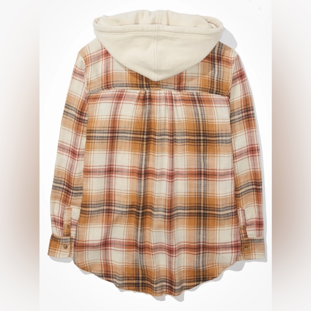 American Eagle Outfitters Plaid Flannel Hooded Shirt, OVERSIZED, size small - Picture 2 of 12